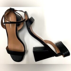 Paolo Linea Open Toe Block Heels 8 Black Classic Ankle Strap Professional Office